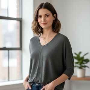 Eileen Fisher Slate Gray V-Neck Long Sleeve Sweater